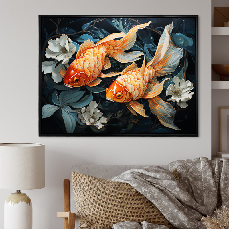 " Fishing Harmonious Hues I ", 24" H x 32" W x 1" D, Black Floater Framed