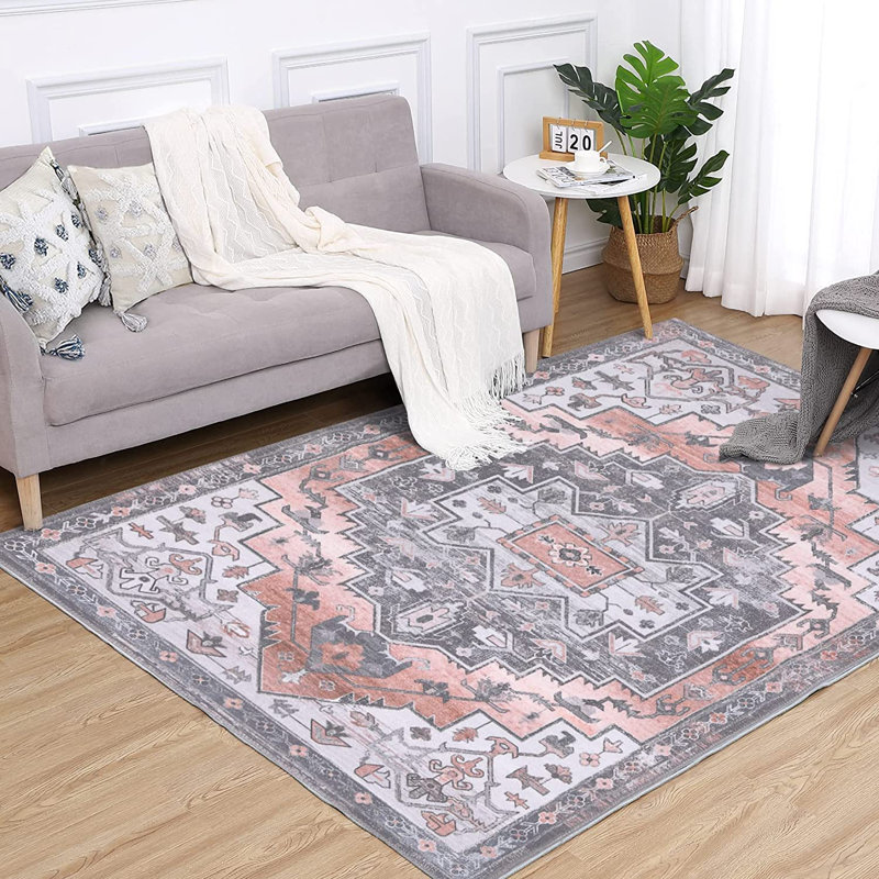 Tapis rectangulaire mauve / rose en polyester tressé à la machine, Rectangle 8 pi x 10 pi
