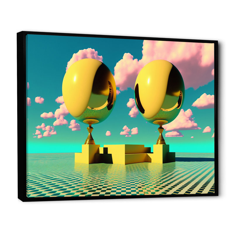 Golden Spheres Infinity I - reproduction sur toile, H 12 po x l 20 po x P 1 po, Toile avec cadre flottant noir