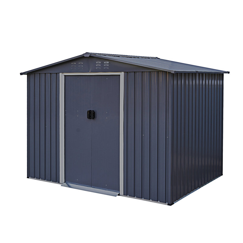 Dark Gray 8 x 6 FT Metal Outdoor Storage Shed with Sliding Doors