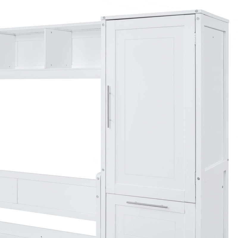 Lit escamotable multifonctionnel avec placard intégré et tiroirs pour des espaces modernes et peu encombrants, Blanc