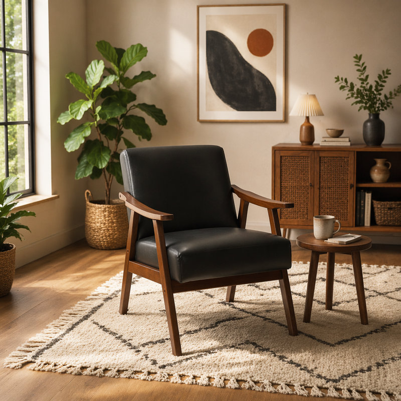 Chaise d'appoint avec revêtement et structure en bois massif, mobilier de salon Mid-Century moderne classique pour sièges supplémentaires