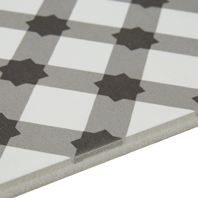 Tuile de champ en porcelaine 8 po x 8 po Encausto, Blanc / Noir