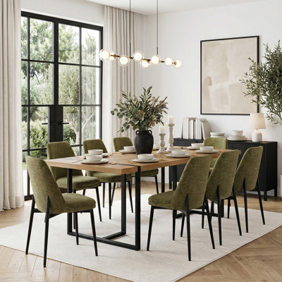 Modern 79" Rectangular Dining Table Set With 8 Upholstered Dining Chairs For Kitchen & Dining Room