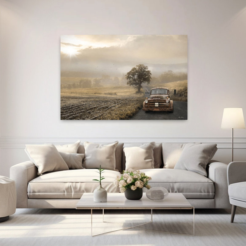 Golden Foggy Road 1 Piece Wrapped Canvas Wall Art, 101.6cm H x 152.4cm W
