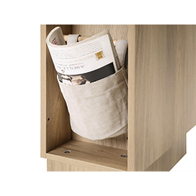 Petit meuble-lavabo de 16 pouces en frêne naturel avec lavabo en pierre, poignées dissimulées et porte-papier hygiénique