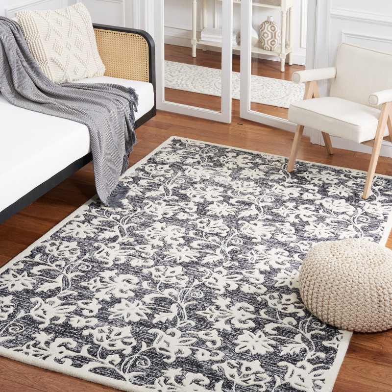 Metro Hand Tufted Wool And Cotton With Latex Floral Rug, Rectangle 5' x 8'