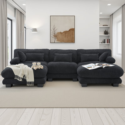 U-Shaped Velvet Sectional Sofa with 2 Ottomans - 5-Seater Plush Cloud Sofa with Bolster Pillows & 1000LB Capacity, Modular Design by Mercer41