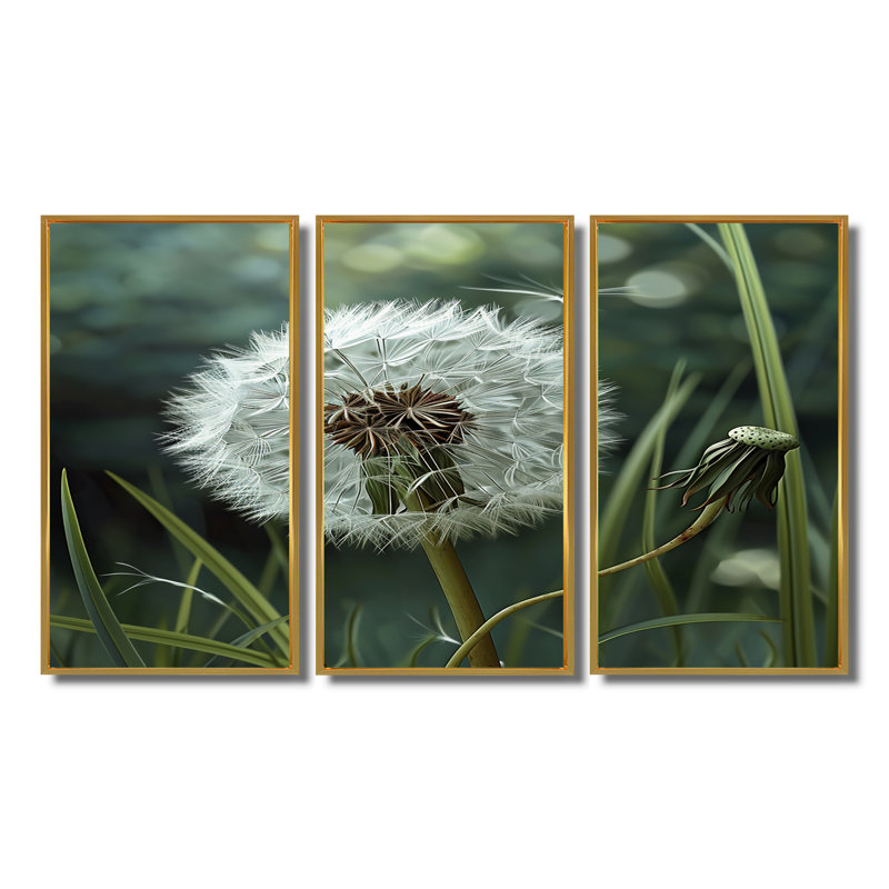Hopkinton - ensemble d'art mural pissenlit, Cadre flottant doré, H 40 po x l 60 po x P 1 po
