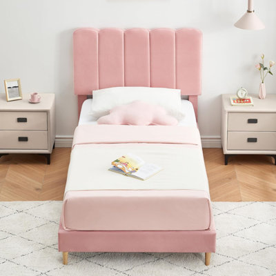 Lit simple princesse - velours bleu, profil bas, chambre de fille