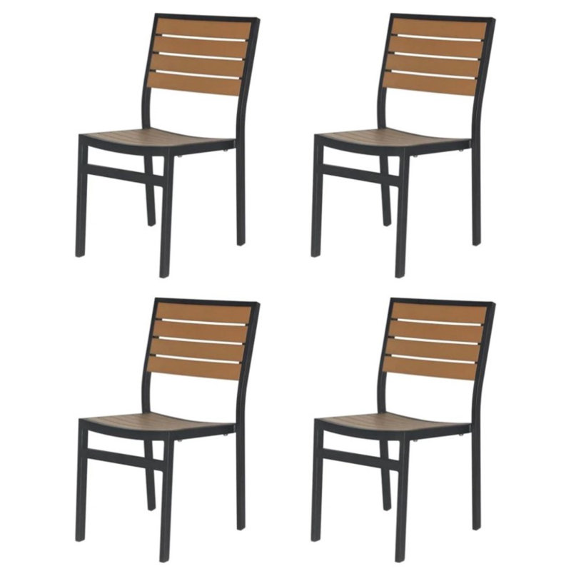 Chaise de patio empilable Napa, Noir / Teck