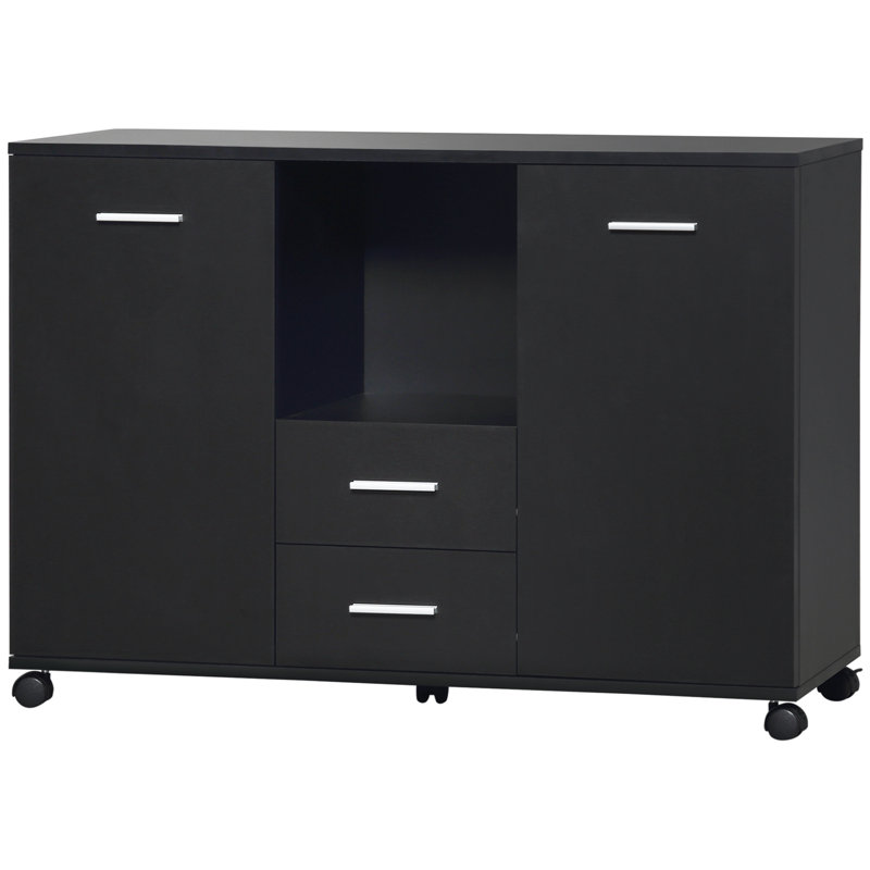 Black Particle Board Multifunction Office Filing Cabinet with Drawers and Shelves