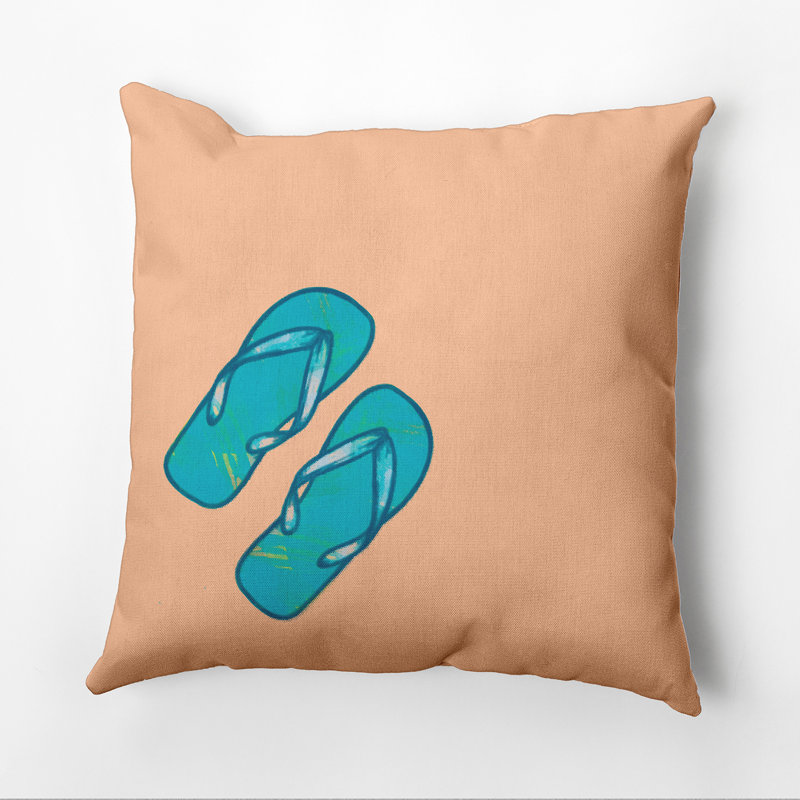 Beach Vacation Outdoor Reversible Throw Pillow, 20" H x 20" W, Coral
