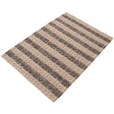 Tapis décoratif gris/beige en laine de conception unique 5 pi 4 po x 7 pi 7 po noué à la main New Age