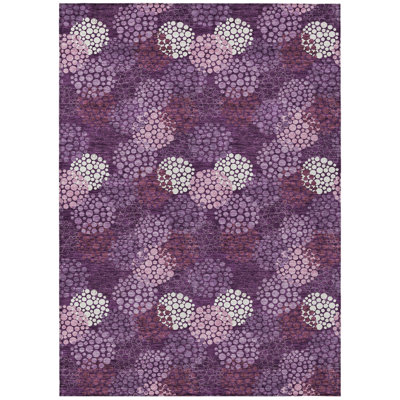 8' X 10' Eggplant Lavender And Ivory Polka Dot Washable Indoor Outdoor Area Rug