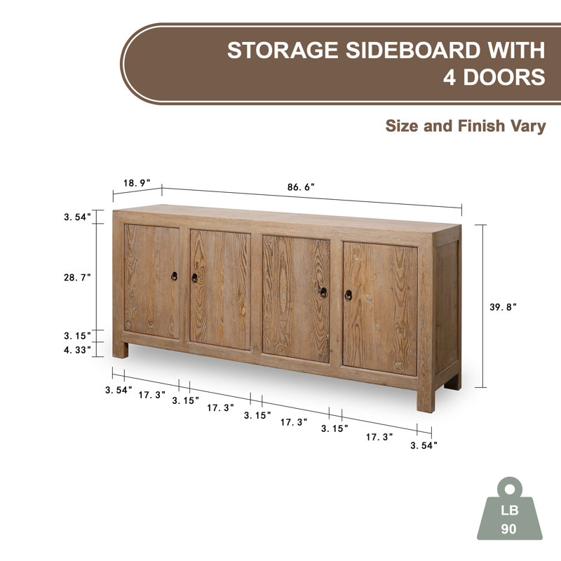 Capri 86.6'' W Solid Wood Sideboard
