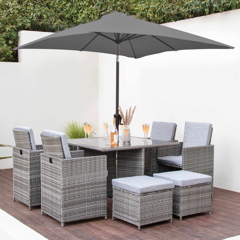 Quilla All Weather Wicker/Rattan 8 - Person with Cushions, Grey, No