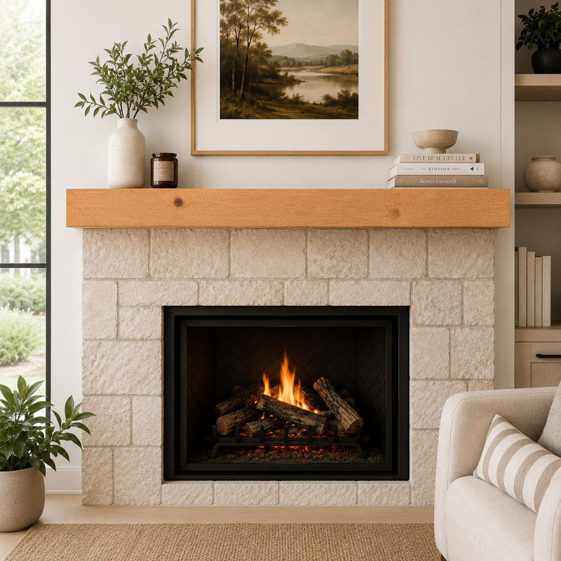 Melodye Rustic Fireplace Shelf Mantel, Aged Oak, 84 in.