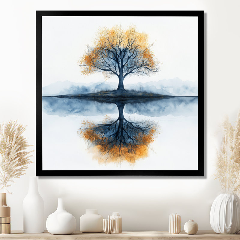 Art abstrait arbre abstrait, reflet d'arbre abstrait, toile reflet forêt, H 24 po x l 24 po, Black Picture Framed