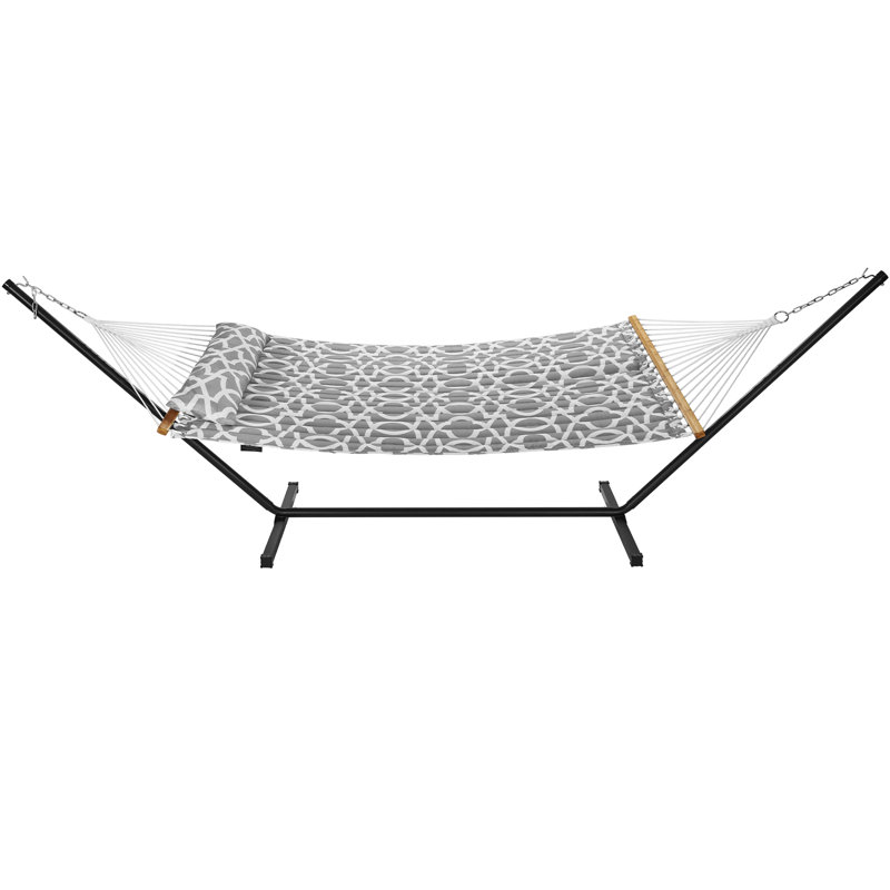 Klaudius 2 Person Cotton Hammock, White/Grey, Geometric