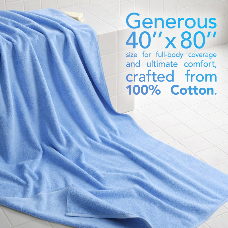 Drap de bain surdimensionné 100% coton 40 x 80 Darcelle, Bleu ciel