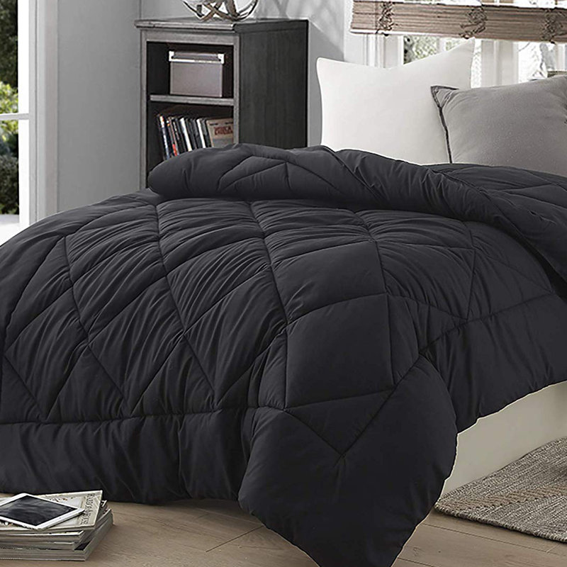  Édredon réversible surdimensionné en microfibre, Édredon double, Noir uni