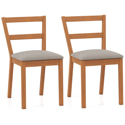 Wooden Dining Chair Set of 4 Upholstered Seat & Breathable Slat Backrest by Ophelia & Co.