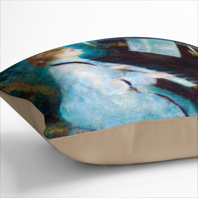 Woman At The Piano Square Throw Cushion, 40cm H x 40cm W x 15cm D, Stone