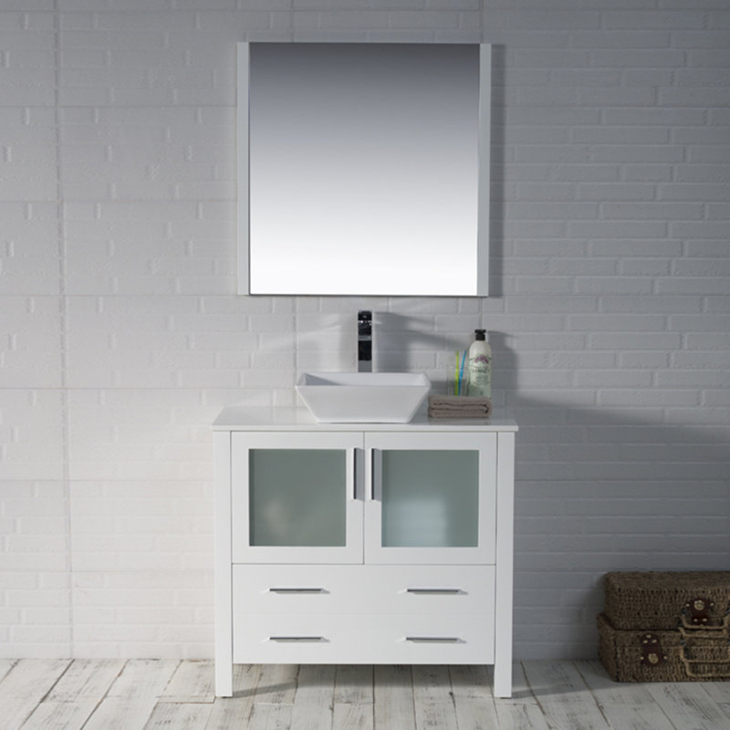 Ensemble de meuble-lavabo simple 36 po Mance, Blanc lustré
