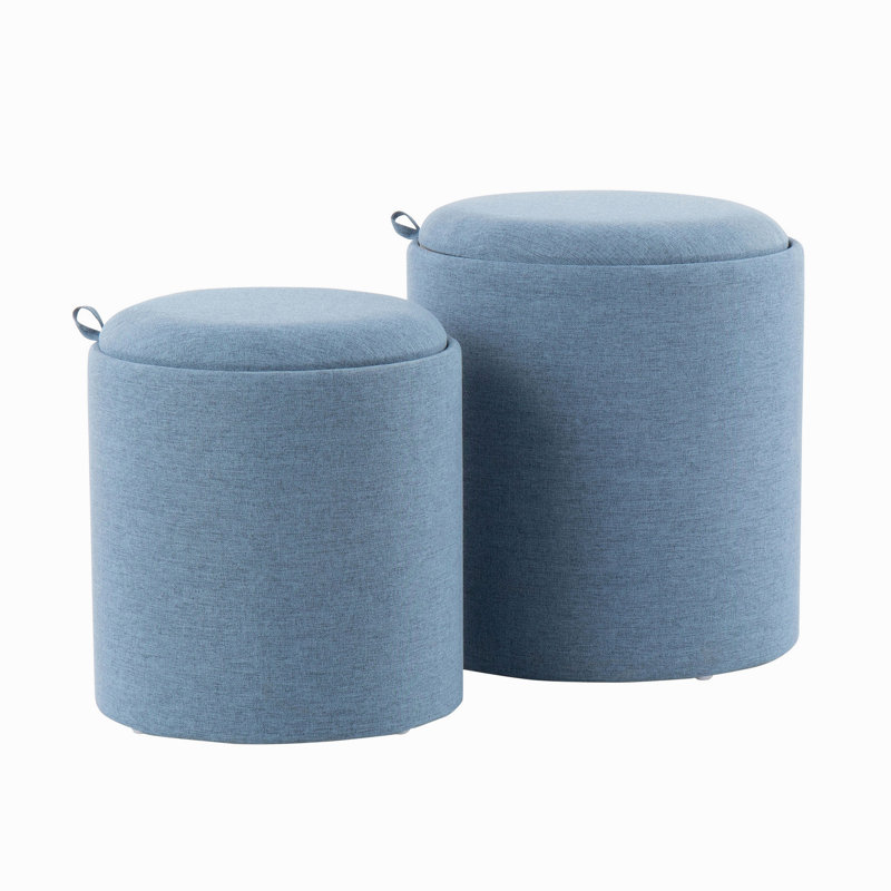 Ensemble de repose-pieds gigogne contemporain en tissu bleu et bois naturel, Blue