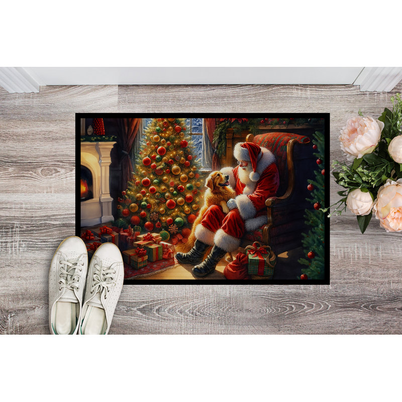 Paillasson Golden Retriever and Santa Claus, L 18 po x L 27 po