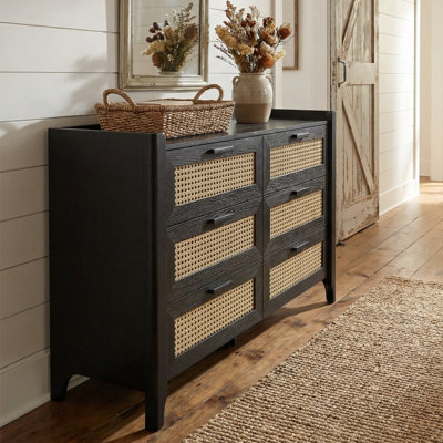 Fake Rattan 6 Drawer Dresser for Bedroom, 47.3″ W Modern Wide Chest of Drawers, Wood Storage Organizer for Clothes, Entryway, Hallway, Nursery or Livi by Bay Isle Home