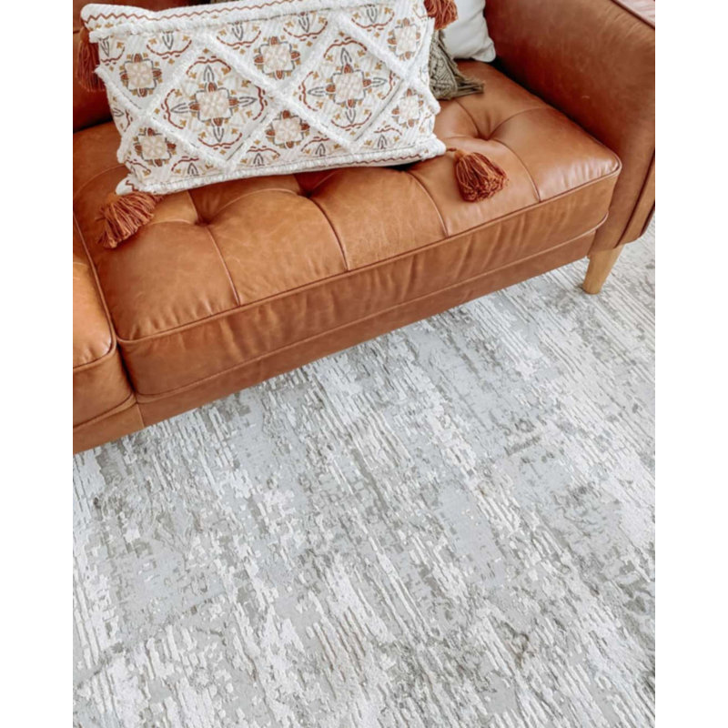 Tapis floral tissé à la machine en polyester crème, Rectangle 7 pi 11 po x 11 pi 2 po