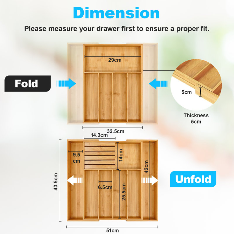 Bamboo Cutlery Drawer Organiser Extendable Flatware Caddy