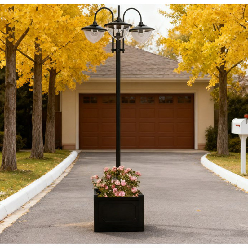 Éclairage solaire à poteau solaire, lampadaire solaire avec pot à fleurs, éclairage extérieur imperméable à DEL pour allée de patio, allée de patio, allée de pelouse