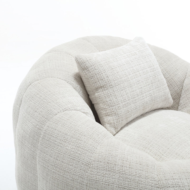 Modern Bean Bag Chair With Ottoman, Pillow, Beige Chenille
