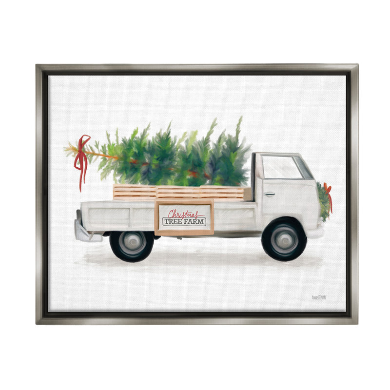 «Christmas Tree Farm Truck», art mural encadré doré sur toile par House Fenway, H 17 po x l 21 po, Cadre flottant gris lustré