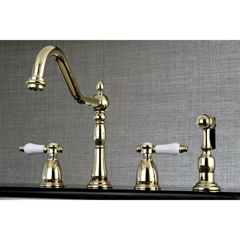 Kingston Brass Bel-Air Double-Handle Widespread Kitchen Faucet, Polished Chrome, With Side Spray