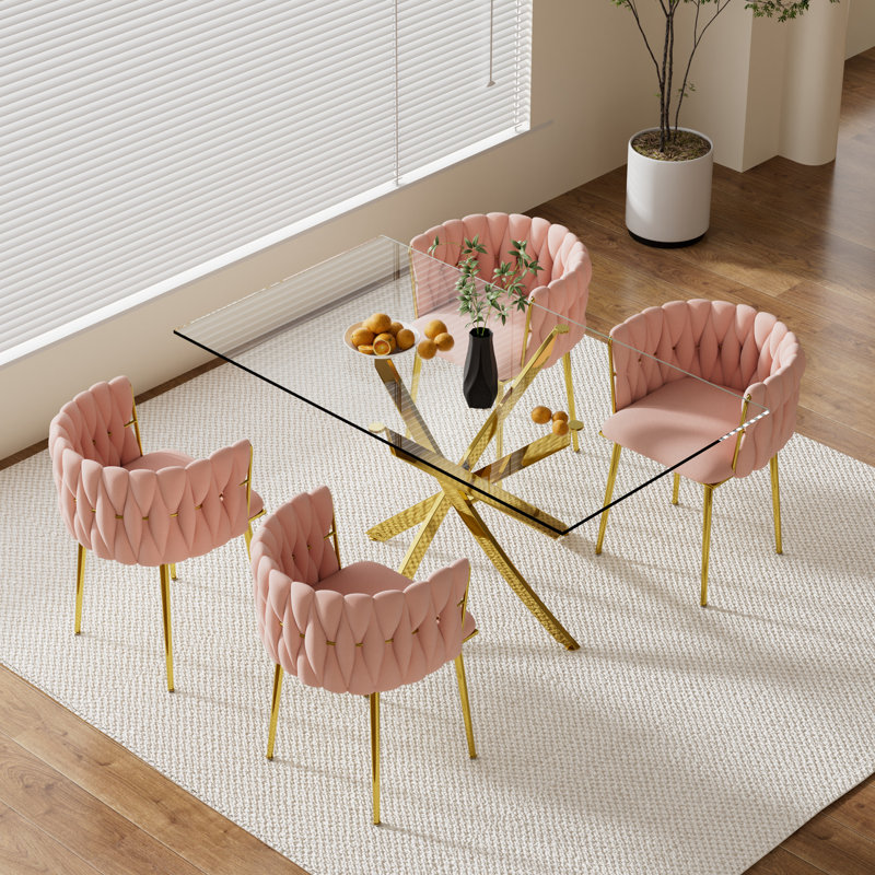 Ensemble de salle à manger Ashveen, Rose, Doré, H 29,5 po x L 63 po x l 31,5 po