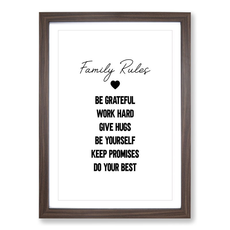 Family Rules - Picture Frame Typography, Walnut, 36cm H x 27cm W x 2cm D