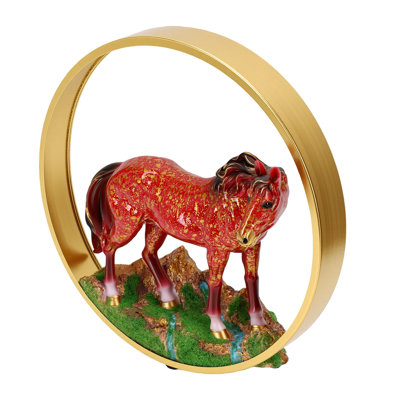 Cheval Sculpture Résine Décor Figurine Bureau Cadeau Maison Amoureux Art Moderne Statue pour le Salon Bar Armoire Or Cercle Rouge Dot