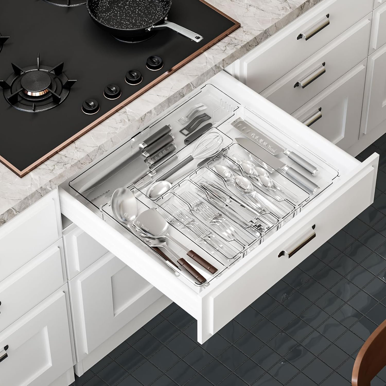Clear Expandable Silverware Organizers for Kitchen Drawers,Large BPA Free Cutlery Organizer