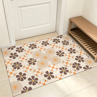 Tapis floral brun et orange de 1 pièce, élégant tapis décoratif polyvalent, facile à nettoyer et à entretenir, meuble idéal pour la chambre à coucher, le salon, le couloir, le vestibule, le dortoir et le bureau afin de rafraîchir l'ambiance intérieure de votre maison