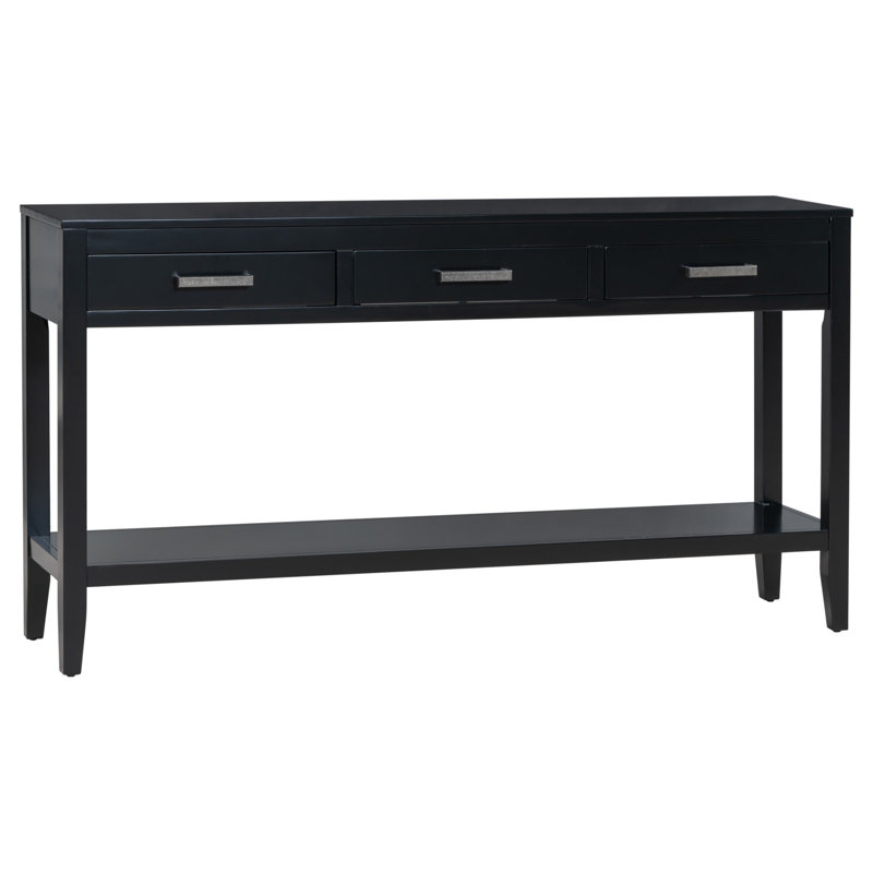 Modern 3-Drawer Console Table with Storage Shelf, Black
