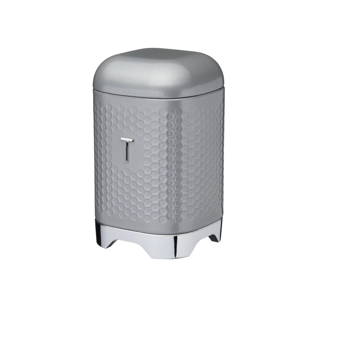 KitchenCraft Lovello Textured Tea Caddy with Geometric Hexagon Pattern, 11 x 11 x 19 cm (4.5" x 4.5" x 7.5") - Shadow Grey - Image 2