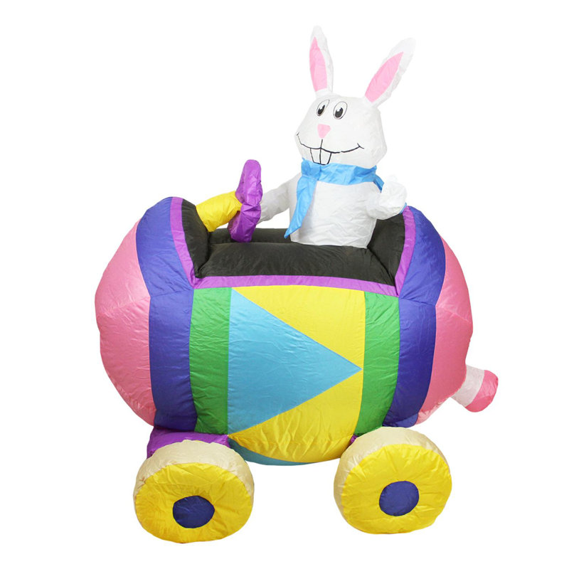 Décoration extérieure de lapin de Pâques gonflable 4 'conduisant une voiture à œufs