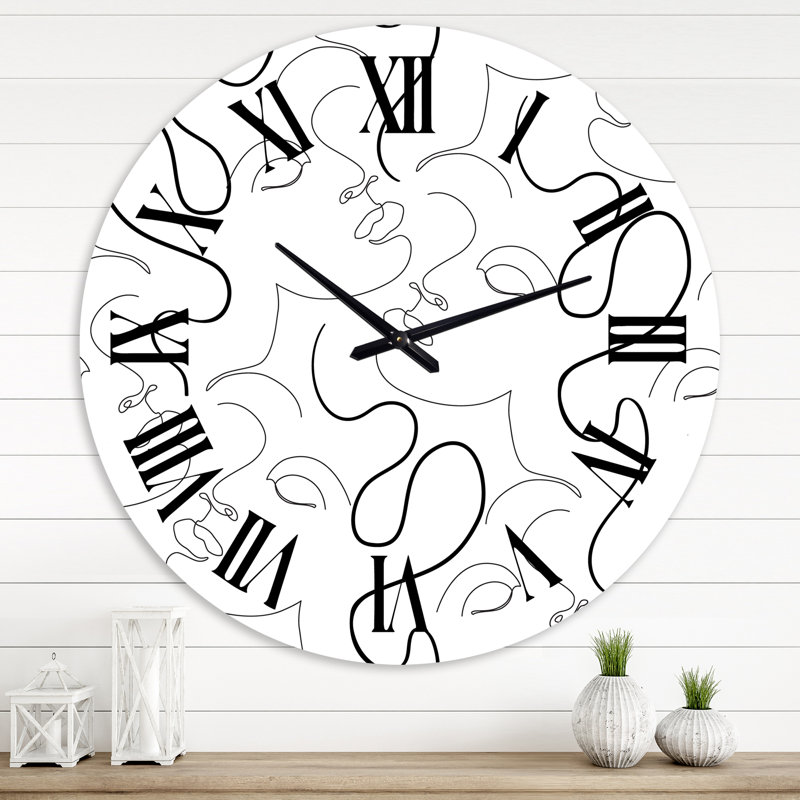 Portraits monochromes d'une ligne - Horloge murale moderne, Surdimensionné