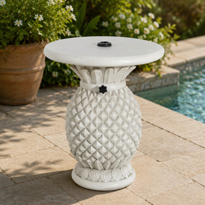 Outdoor Patio Antique White Pineapple-Shaped Magnesium Oxide Side Table Umbrella Base
