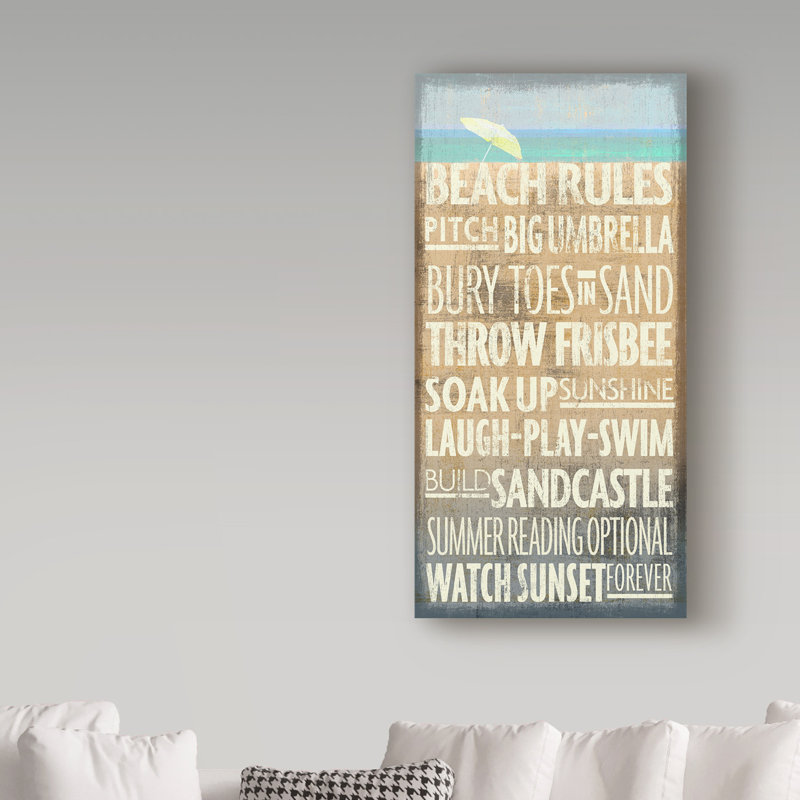 «Beach Rules» par Art Licensing Studio - reproduction d'art textuel sur toile, H 24 po x l 12 po x P 2 po