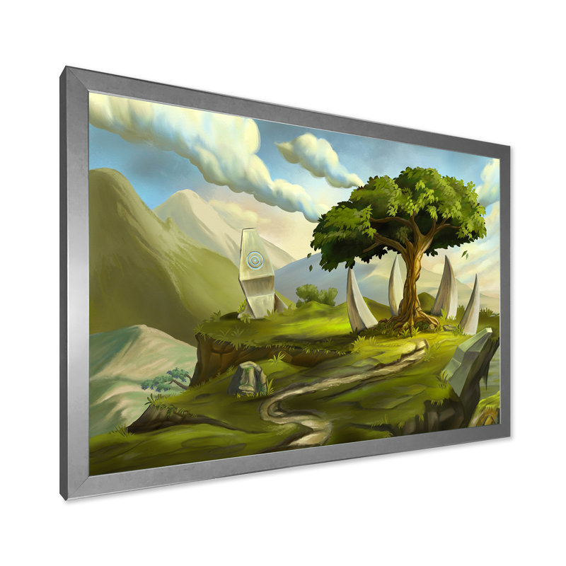 «Sacred Tree in a Fantasy Landscape», impression sur toile encadrée, Encadrement argenté, H 30 po x l 40 po x 1,5 po